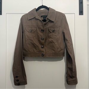 Calvin Klein Cropped Bomber Heavy Canvas Button Down Womens Large Jacket